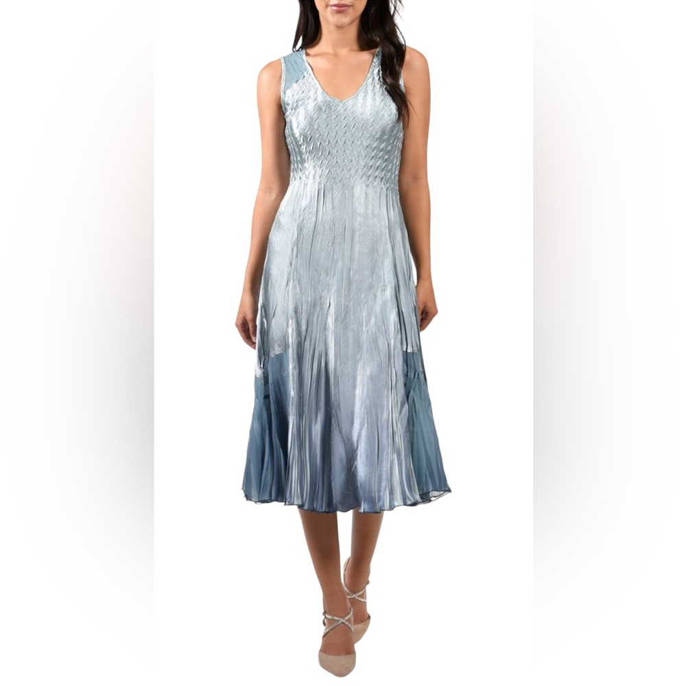 Komarov Chiffon and Charmeuse Midi Ruffle dress aqua blue size medium